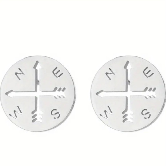 NWT White Gold - Luxury High-grade Compass Earrings Simple Fashion Stylish Cool - Picture 1 of 7